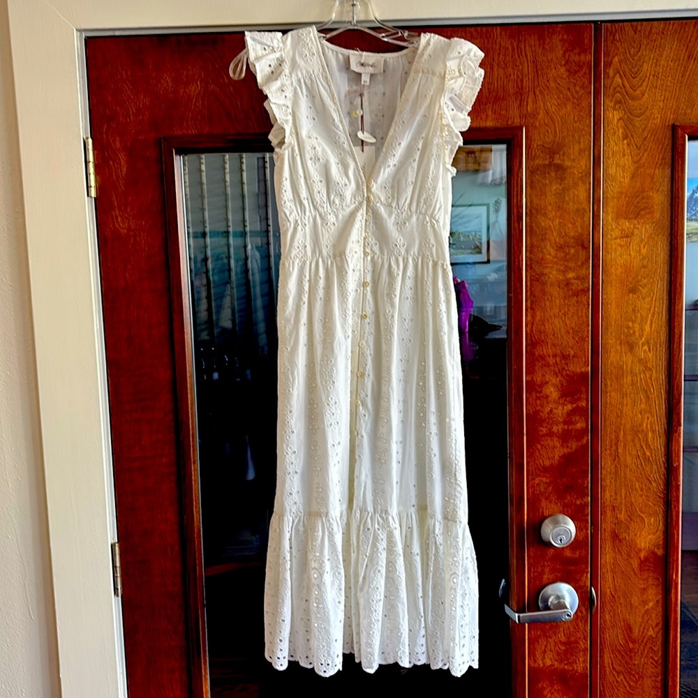 Cleobella XS organic white cotton eyelet lace summer dress NWT